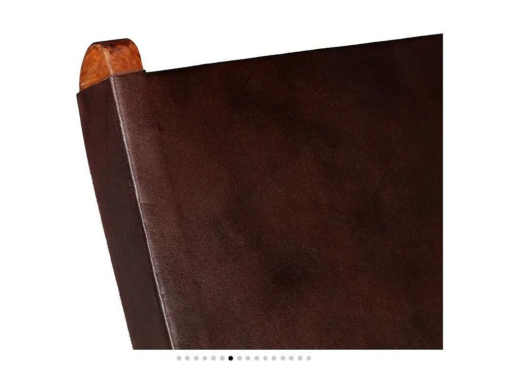 Chaise pliante cuir marron et acacia laqué foncé Manilou