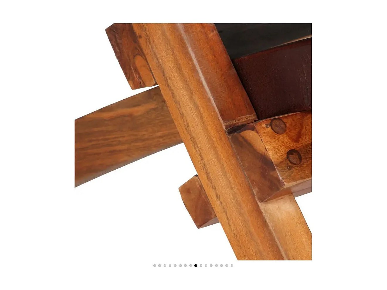 Chaise pliante cuir marron et acacia laqué foncé Manilou