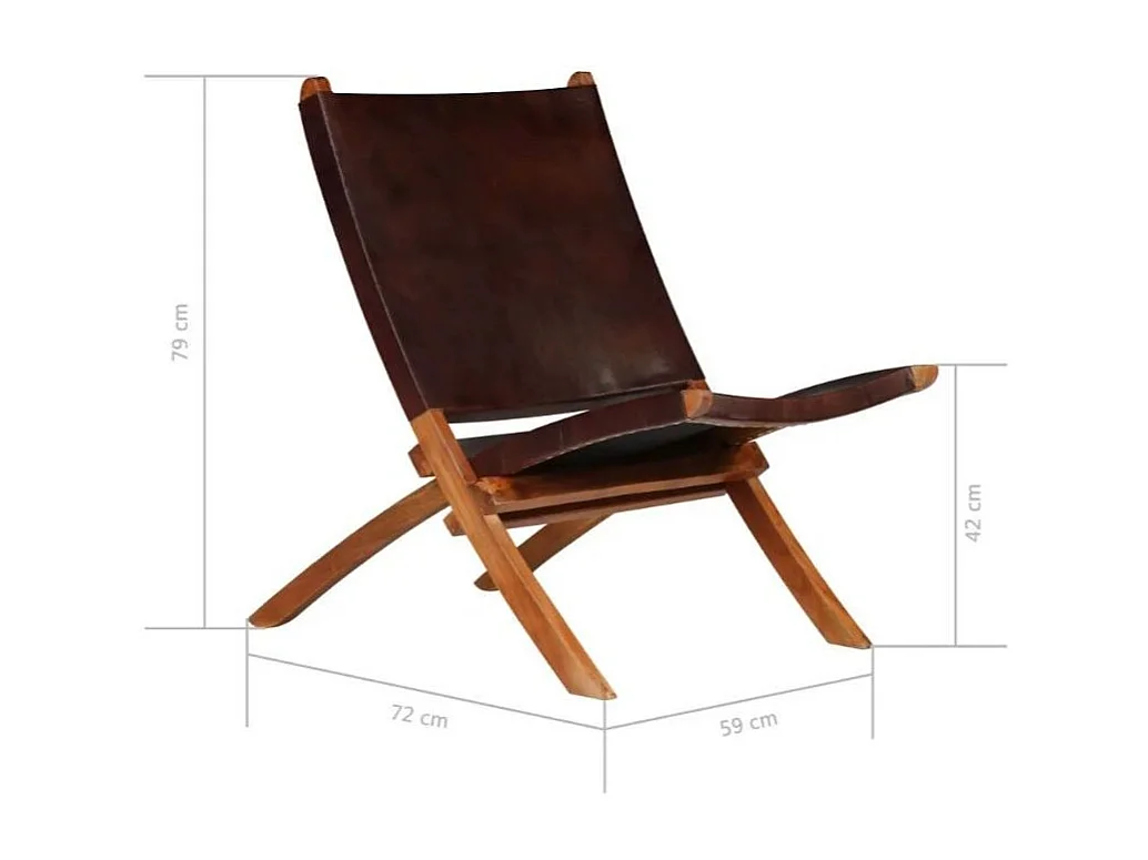 Chaise pliante cuir marron et acacia laqué foncé Manilou