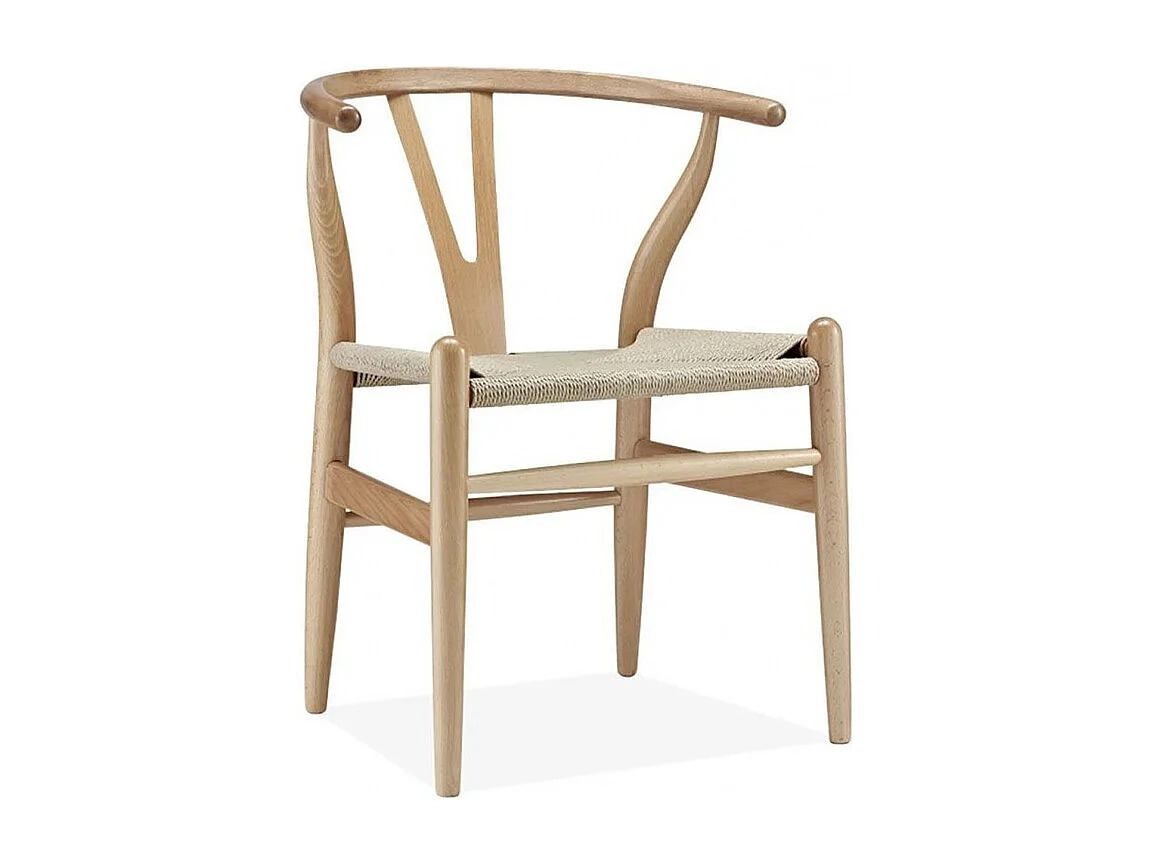 Kinki stoel, handgesneden natuurlijk beukenhout en touw van natuurlijke vezels