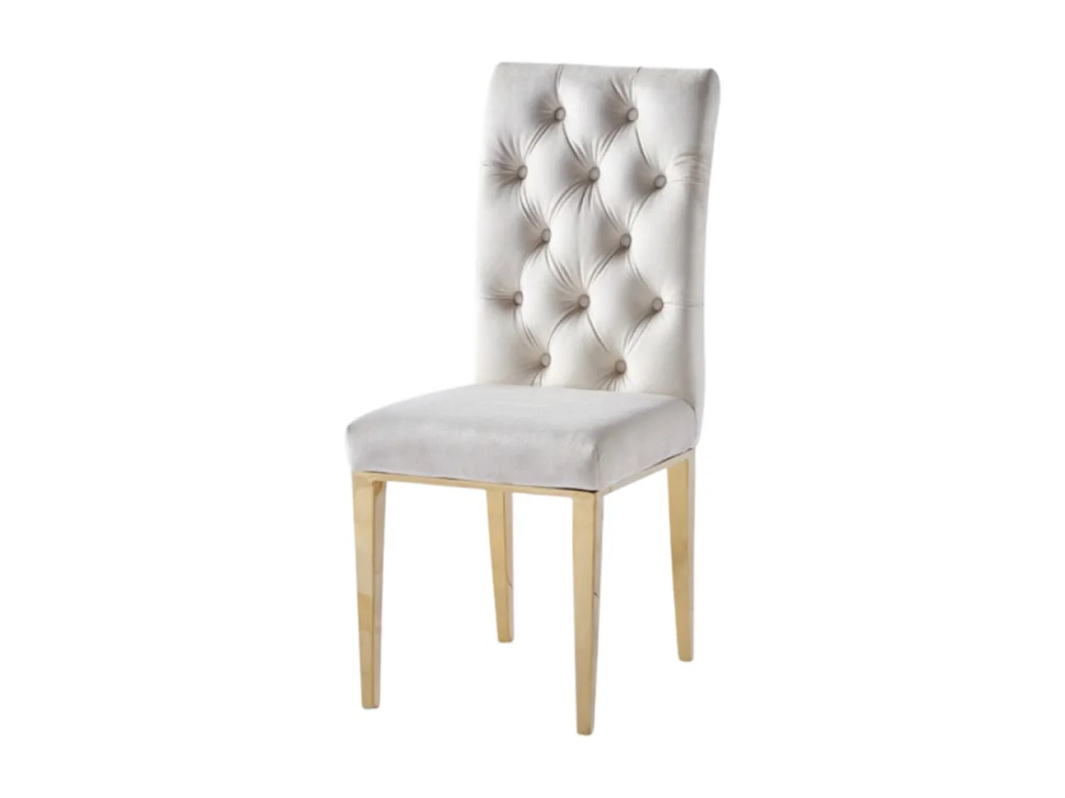 Chaise capitonnée avec bouton velours et pied métal doré Kavana - Lot de 6-Beige foncé