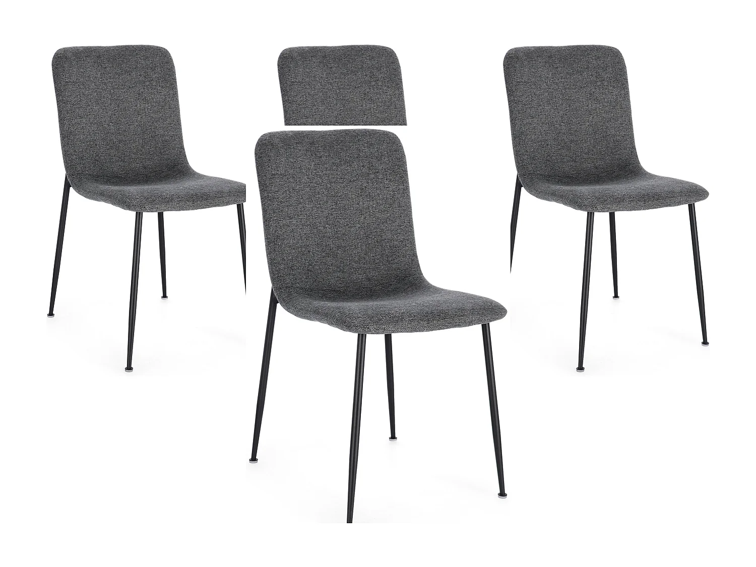 Lot de 4 chaises BRIKA – Assise tissu & pieds en acier noir-Gris foncé