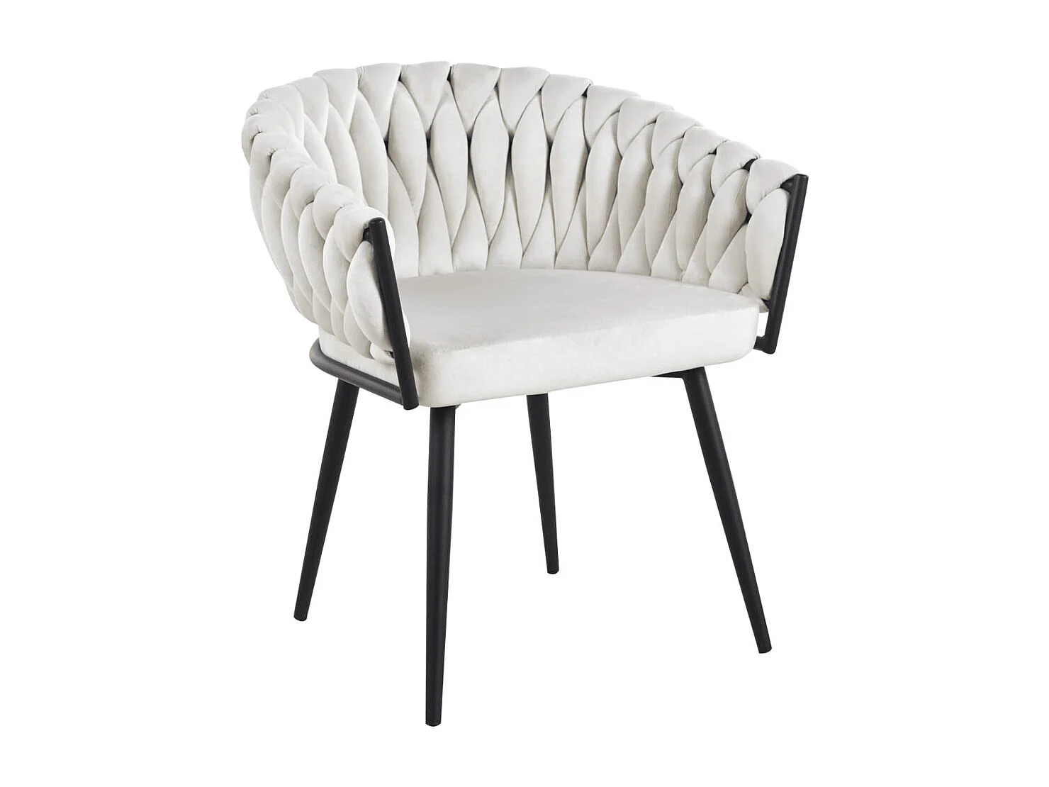 Chaise design capitonnée velours tressé et pied métal noir Gala - Lot de 2-Ecru