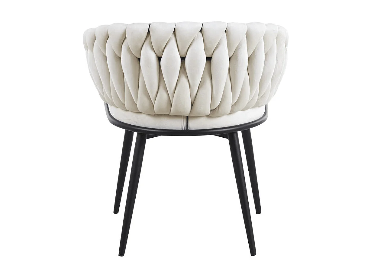 Chaise design capitonnée velours tressé et pied métal noir Gala - Lot de 2-Ecru