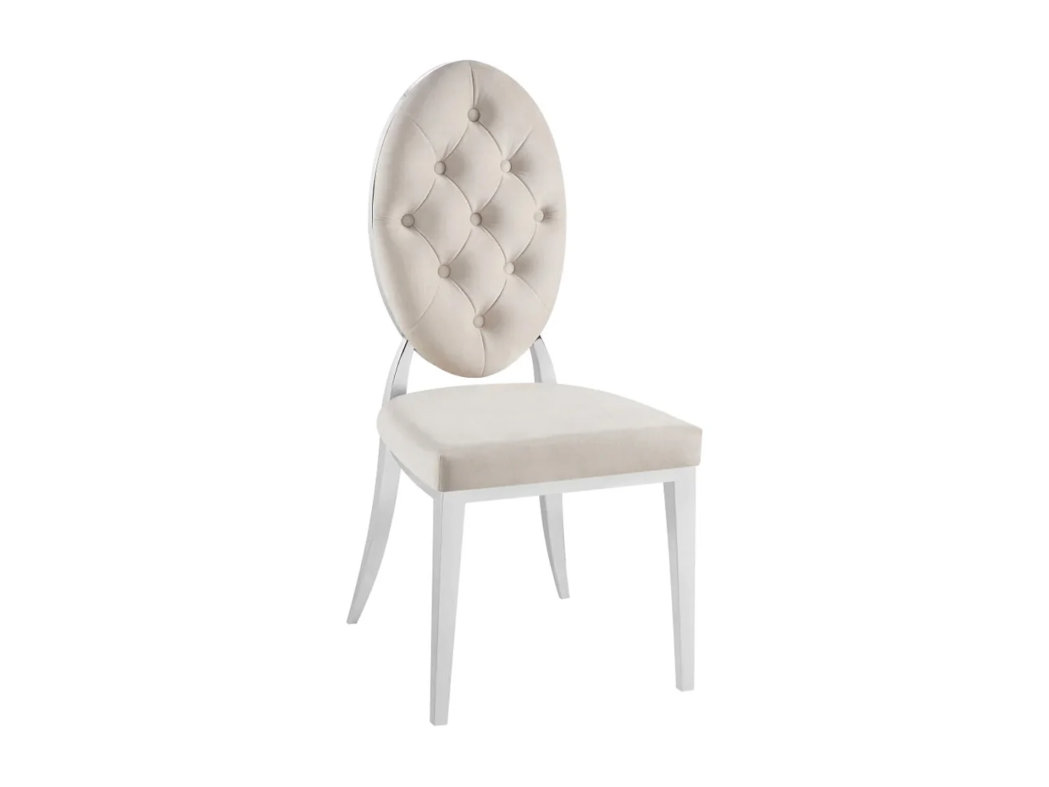 Chaise médaillon velours et métal argenté Kal - Lot de 4-Beige clair