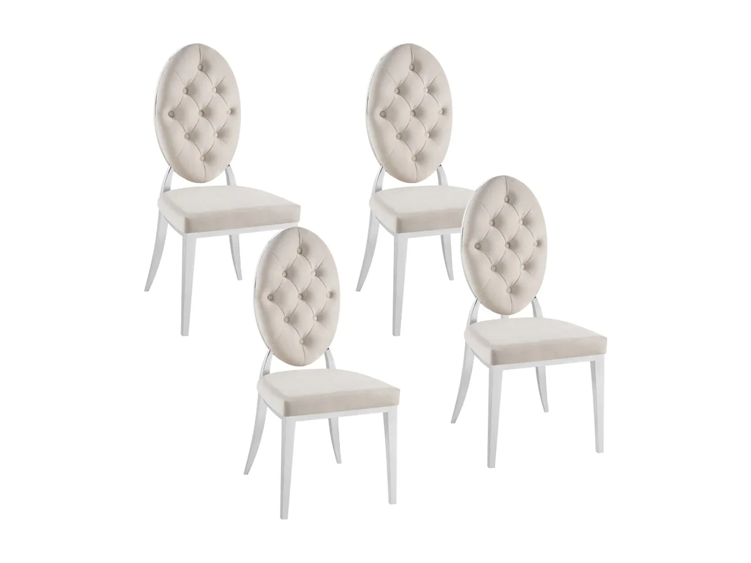 Chaise médaillon velours et métal argenté Kal - Lot de 4-Beige clair