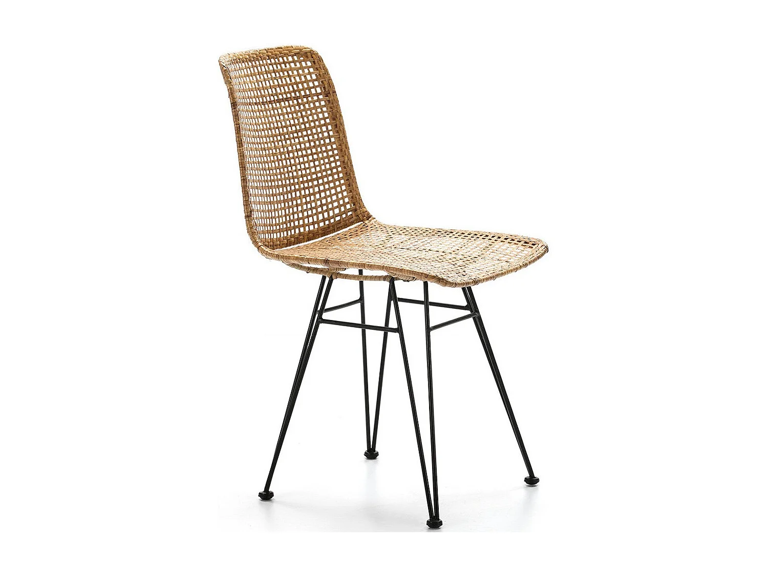 Natuurlijk rieten stoel en zwart metalen poten Gael L 55 cm