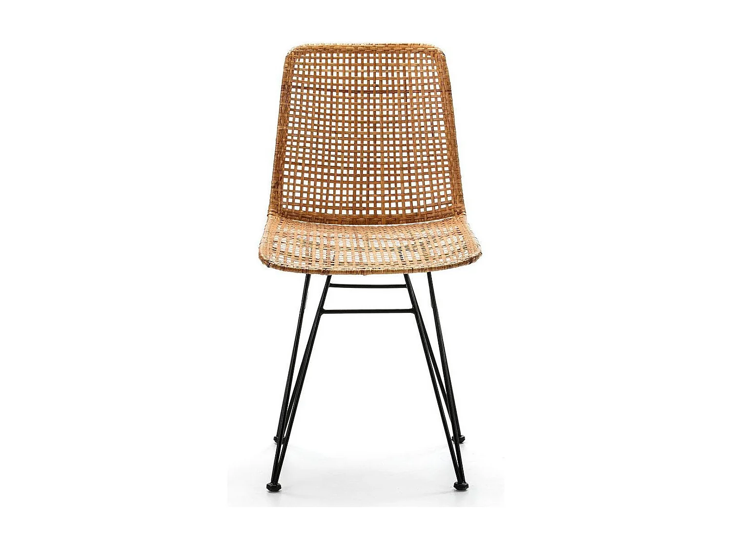 Natuurlijk rieten stoel en zwart metalen poten Gael L 55 cm