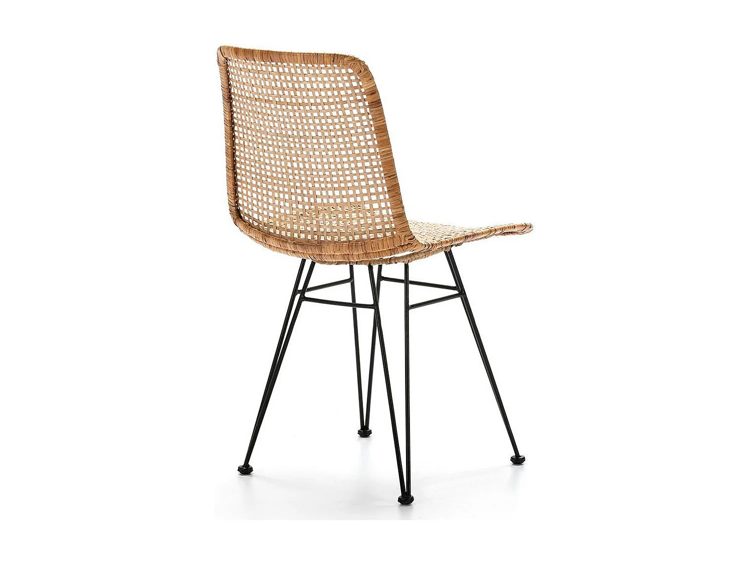 Natuurlijk rieten stoel en zwart metalen poten Gael L 55 cm