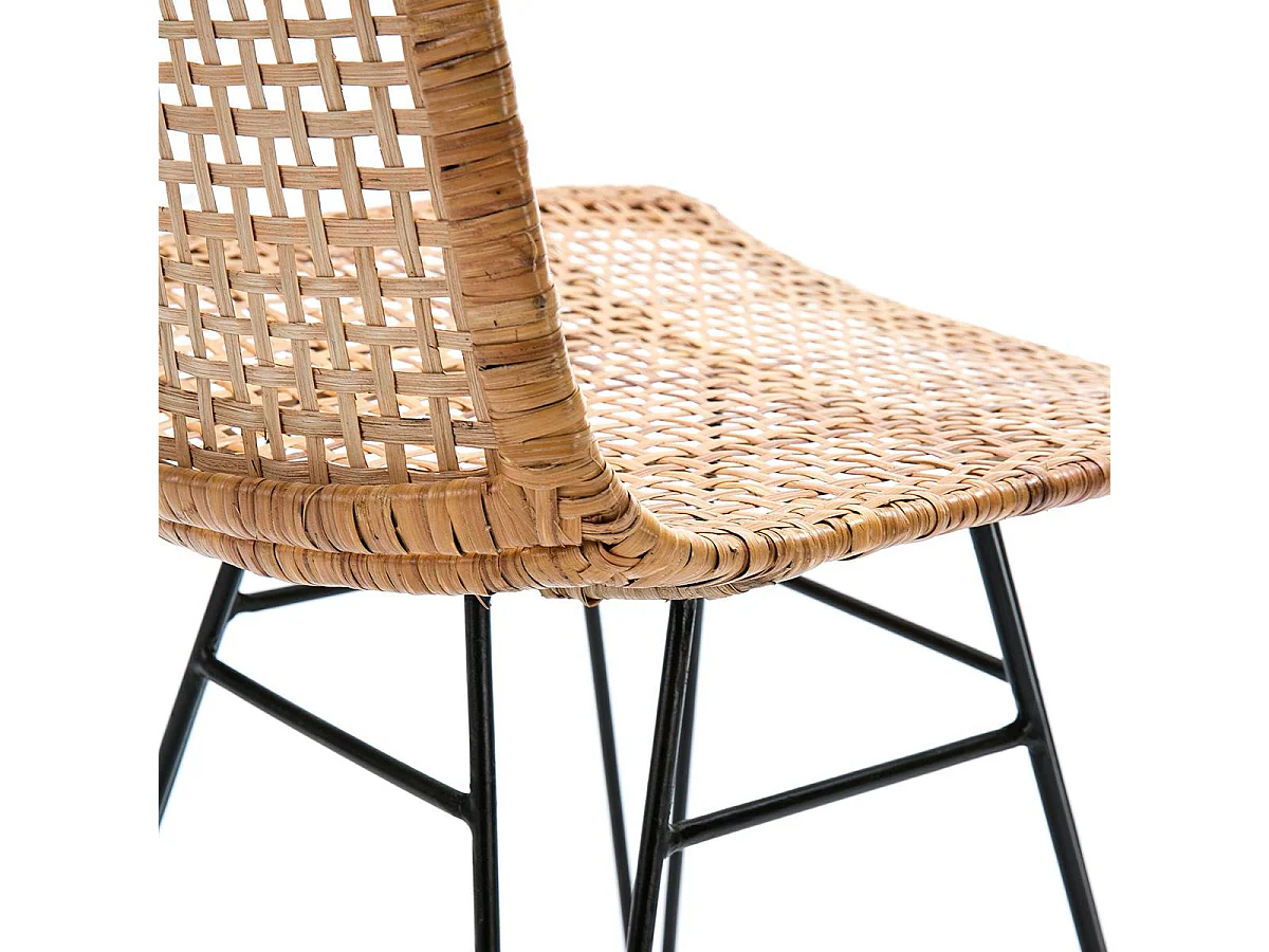 Natuurlijk rieten stoel en zwart metalen poten Gael L 55 cm