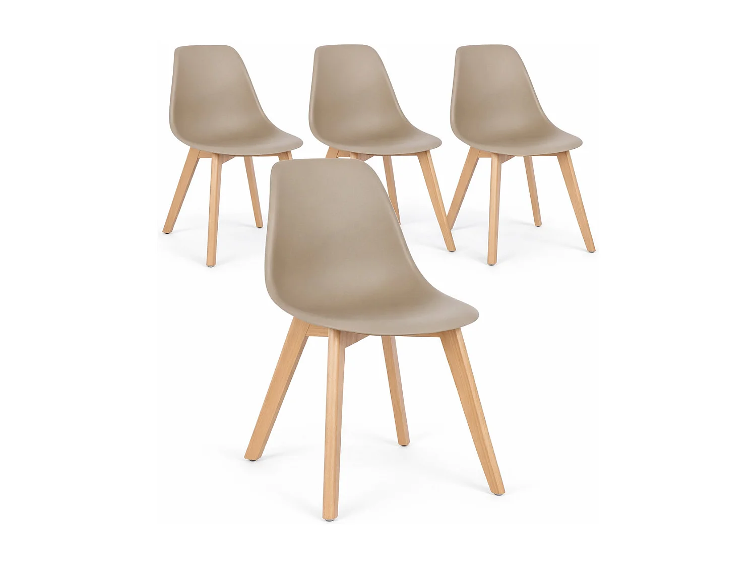 Lot de 4 chaises KAZO – Coque PP renforcée & piétement hêtre-Taupe