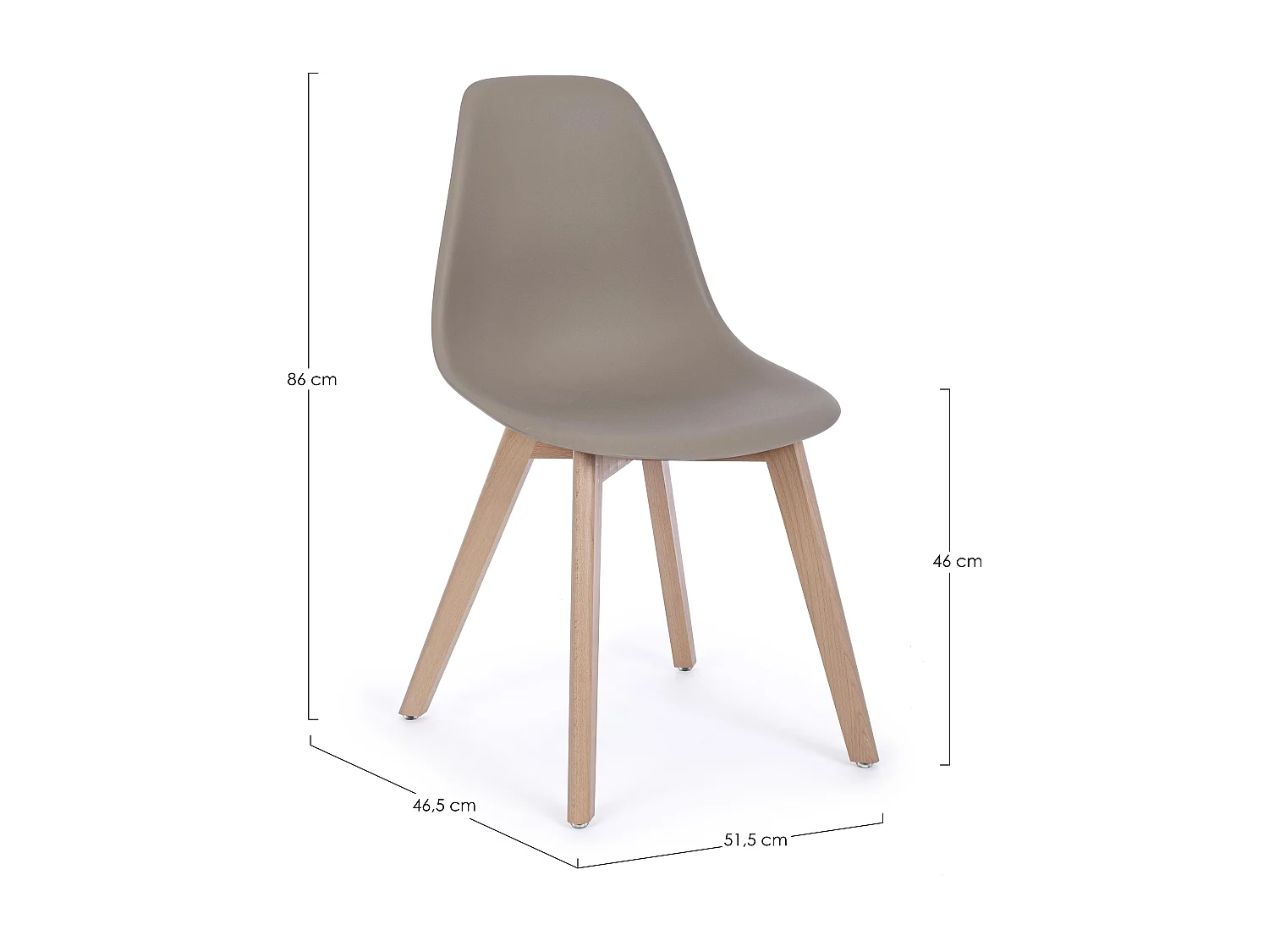 Lot de 4 chaises KAZO – Coque PP renforcée & piétement hêtre-Taupe