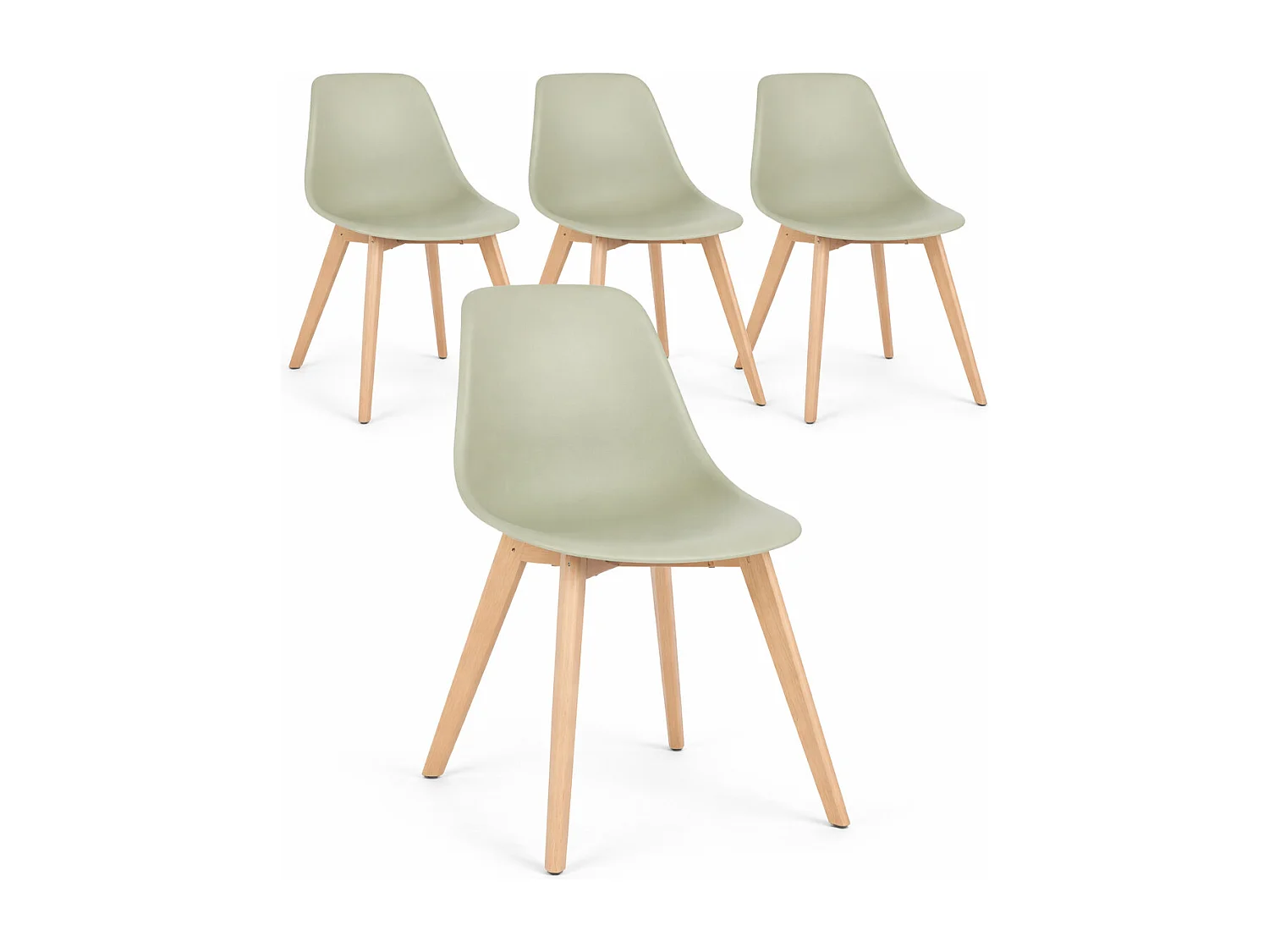 Lot de 4 chaises KAZO – Coque PP renforcée & piétement hêtre-Vert