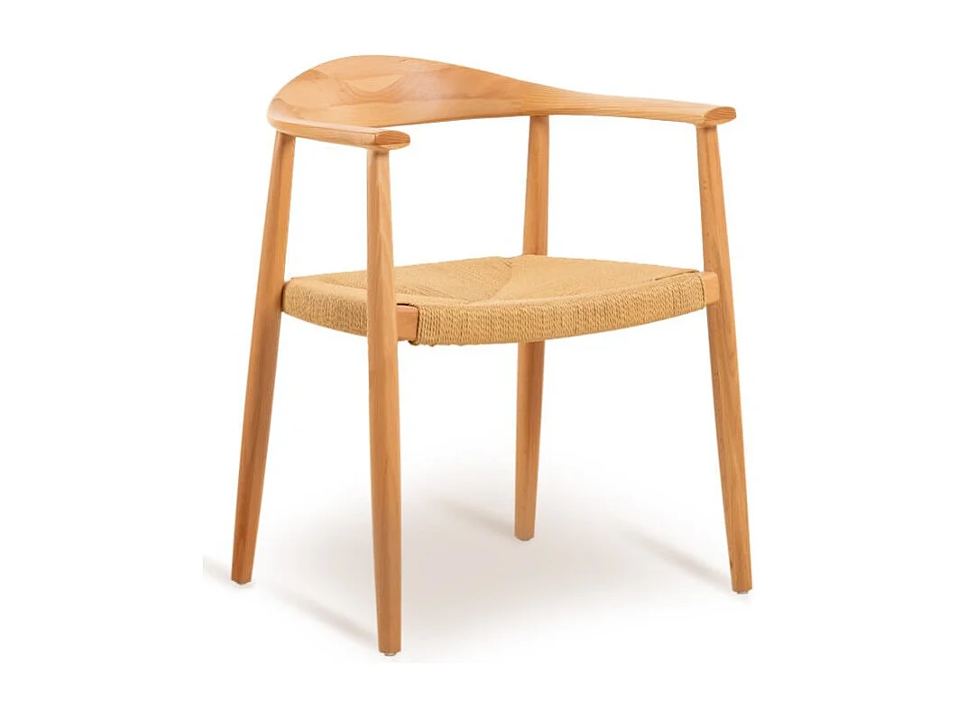 Chaise design frêne naturel et aise en corde naturelle Konta