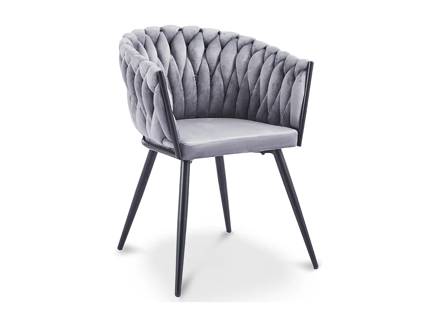 Chaise design capitonnée velours tressé et pied métal noir Gala - Lot de 2-Gris
