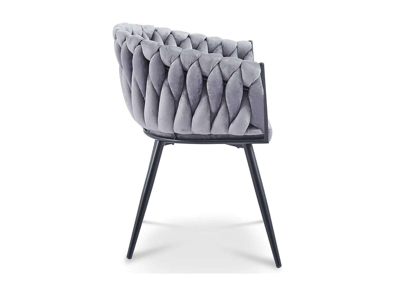 Chaise design capitonnée velours tressé et pied métal noir Gala - Lot de 2-Gris