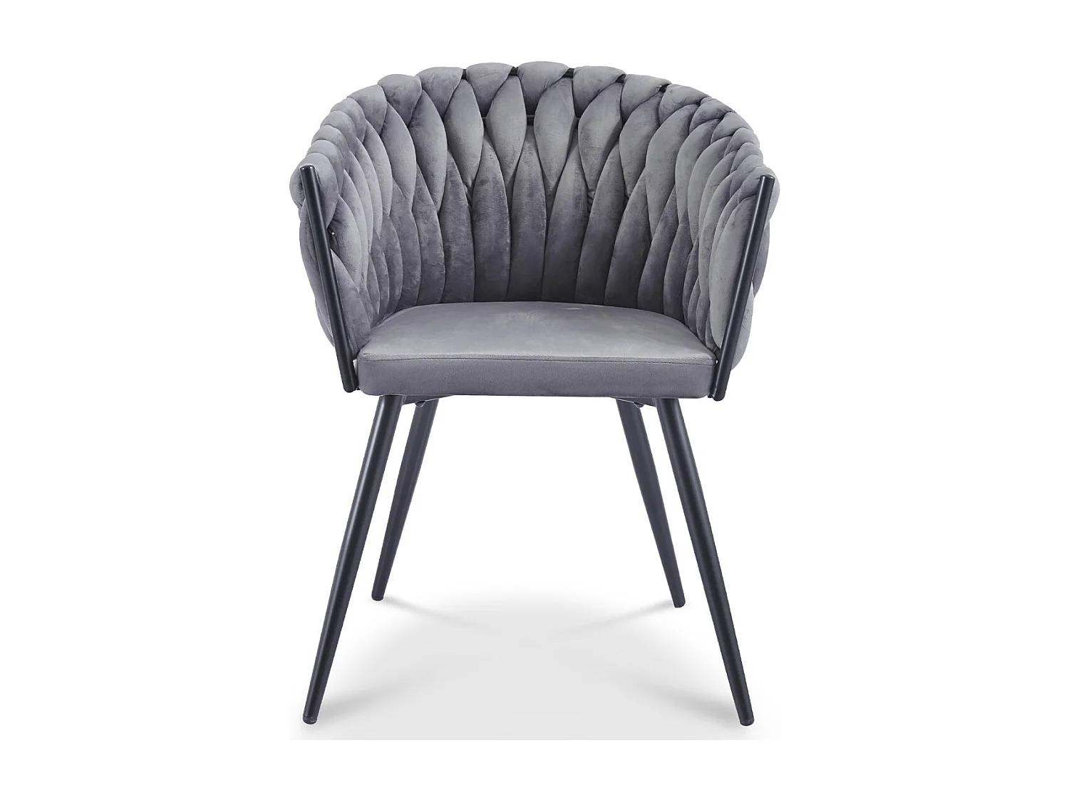 Chaise design capitonnée velours tressé et pied métal noir Gala - Lot de 2-Gris