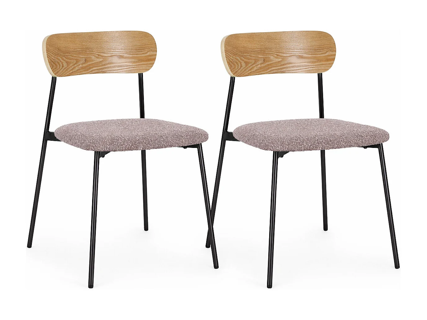 Lot de 2 chaises GENEVIEVE – Tissu bouclé & pieds acier noir-Gris