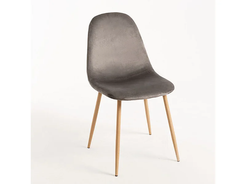 Silla Kuza de terciopelo gris oscuro con patas de metal efecto madera natural - Lote de 2