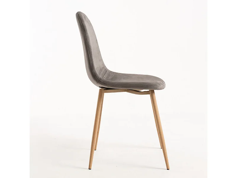 Silla Kuza de terciopelo gris oscuro con patas de metal efecto madera natural - Lote de 2