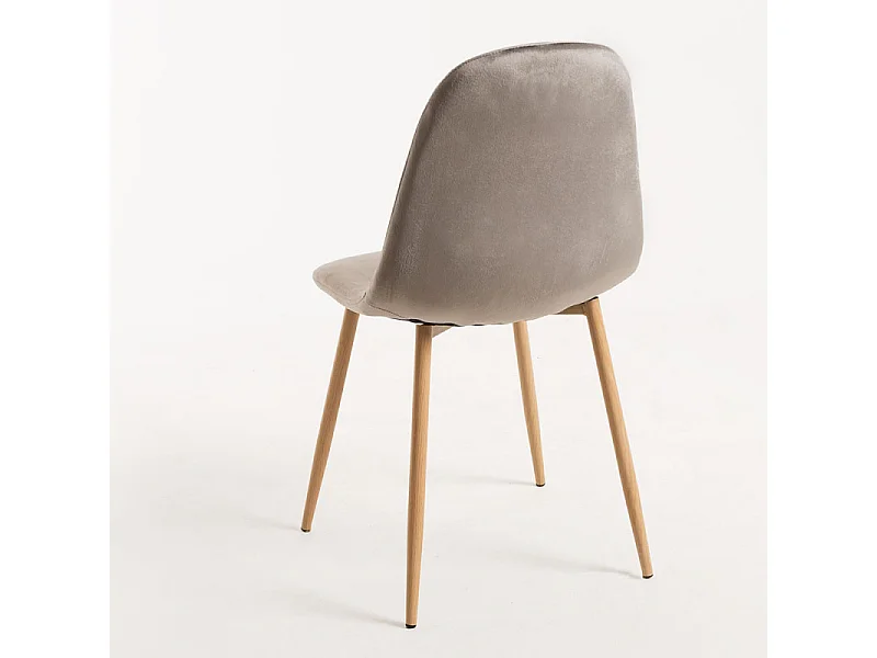 Silla Kuza de terciopelo gris oscuro con patas de metal efecto madera natural - Lote de 2