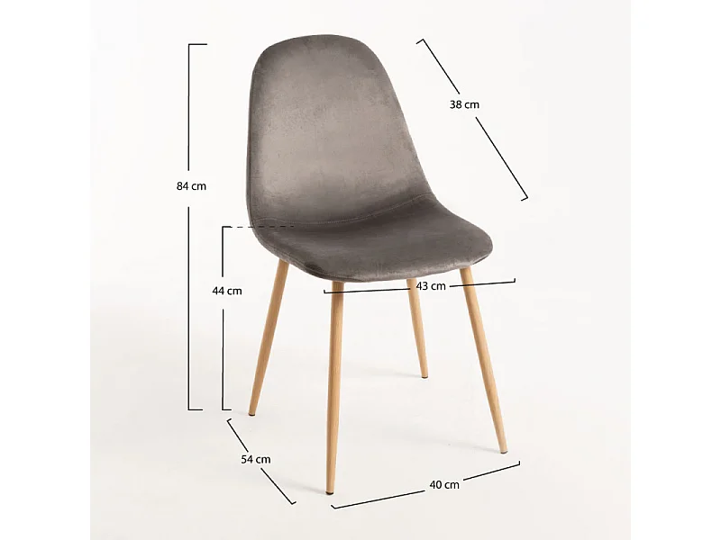 Silla Kuza de terciopelo gris oscuro con patas de metal efecto madera natural - Lote de 2