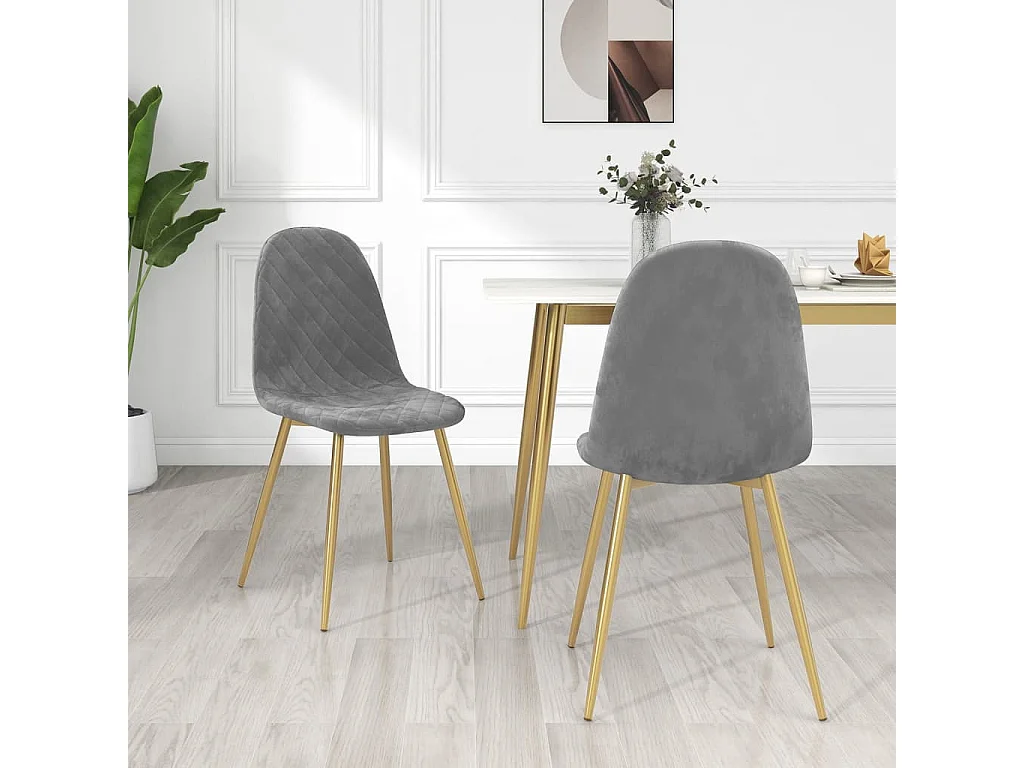 Chaise pied métal doré et aise velours gris clair Skyla - Lot de 2