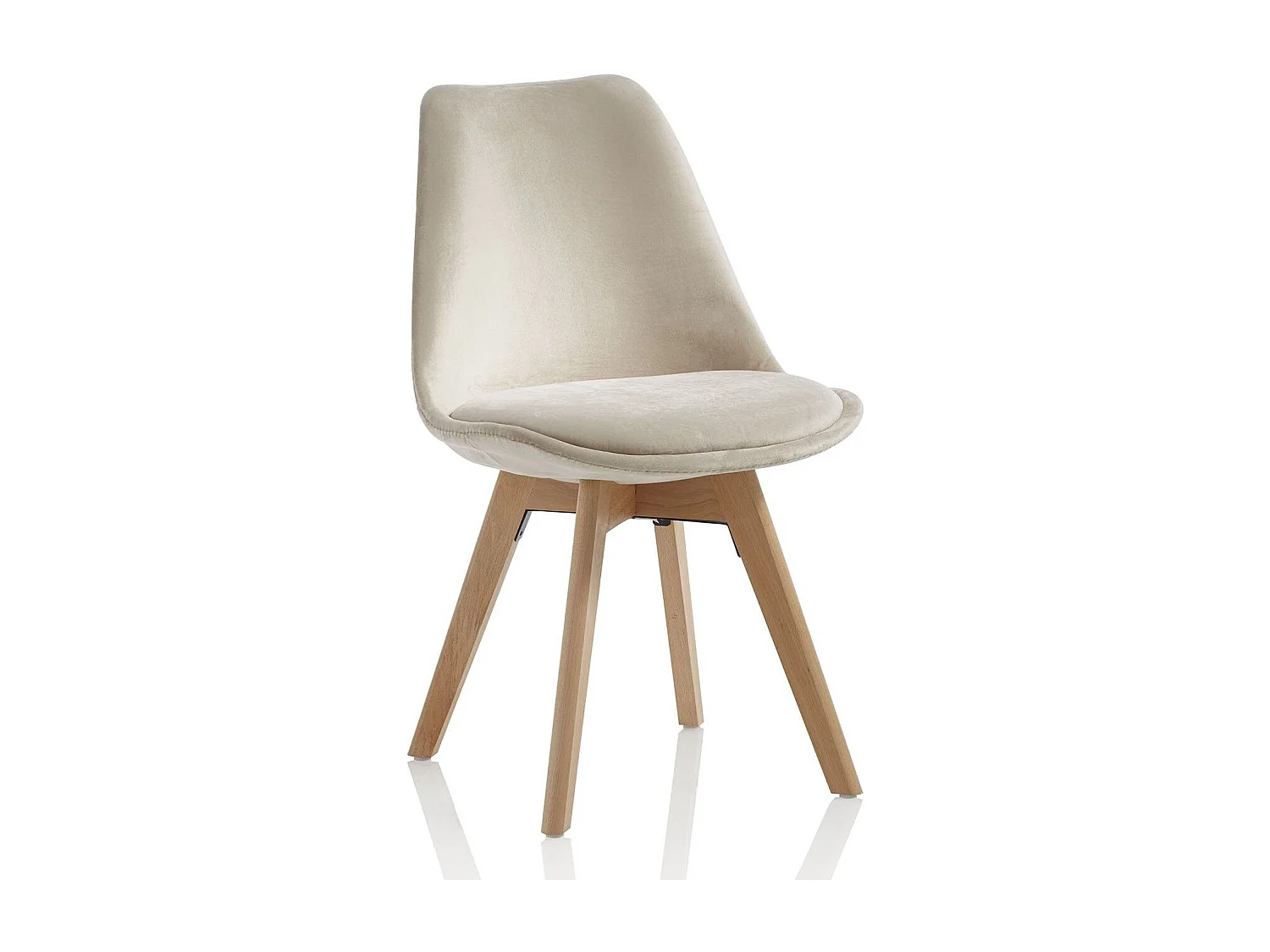 Beige fluwelen stoel en lichte massief beukenhouten poten Obys - Set van 4