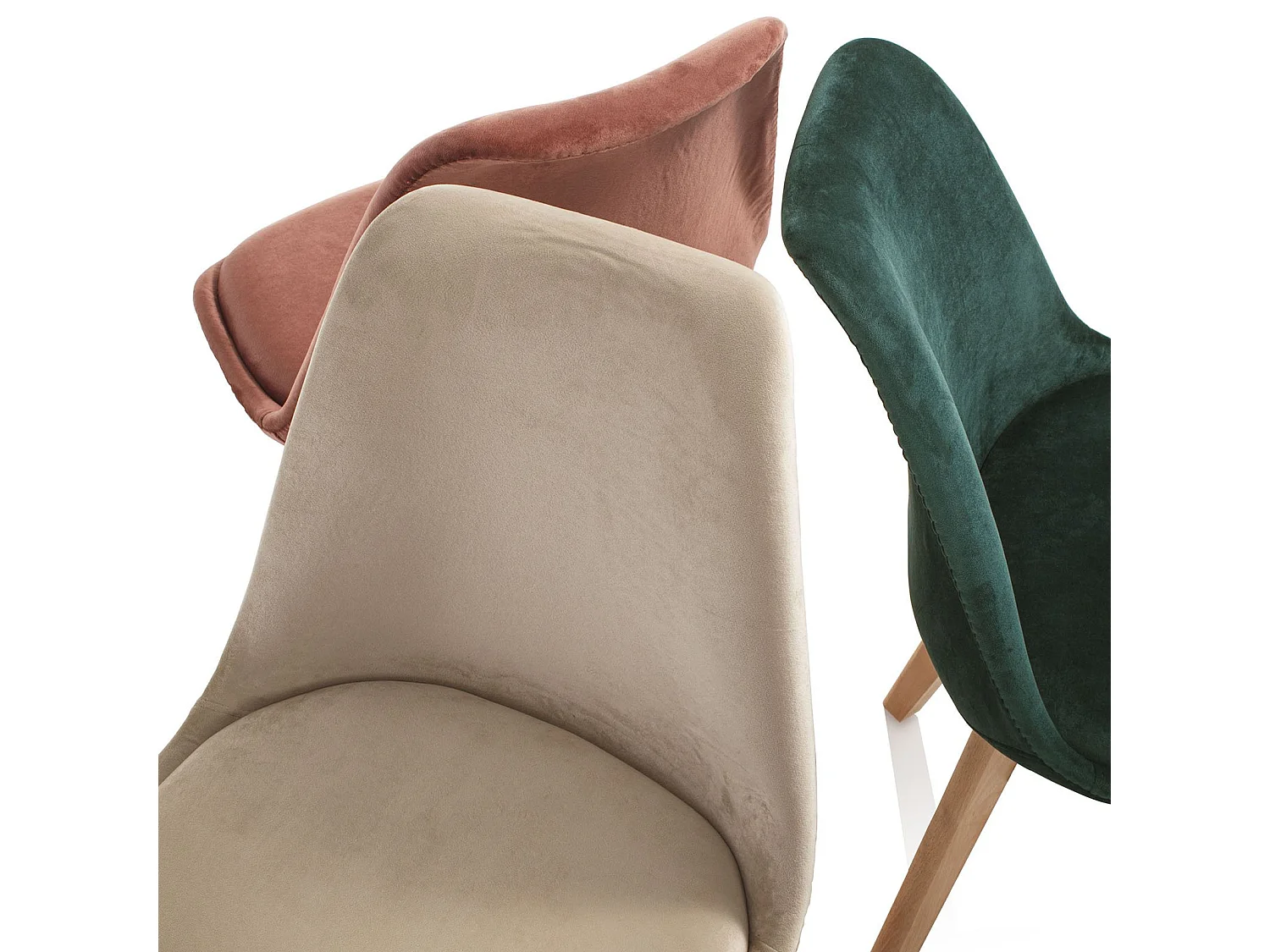 Beige fluwelen stoel en lichte massief beukenhouten poten Obys - Set van 4