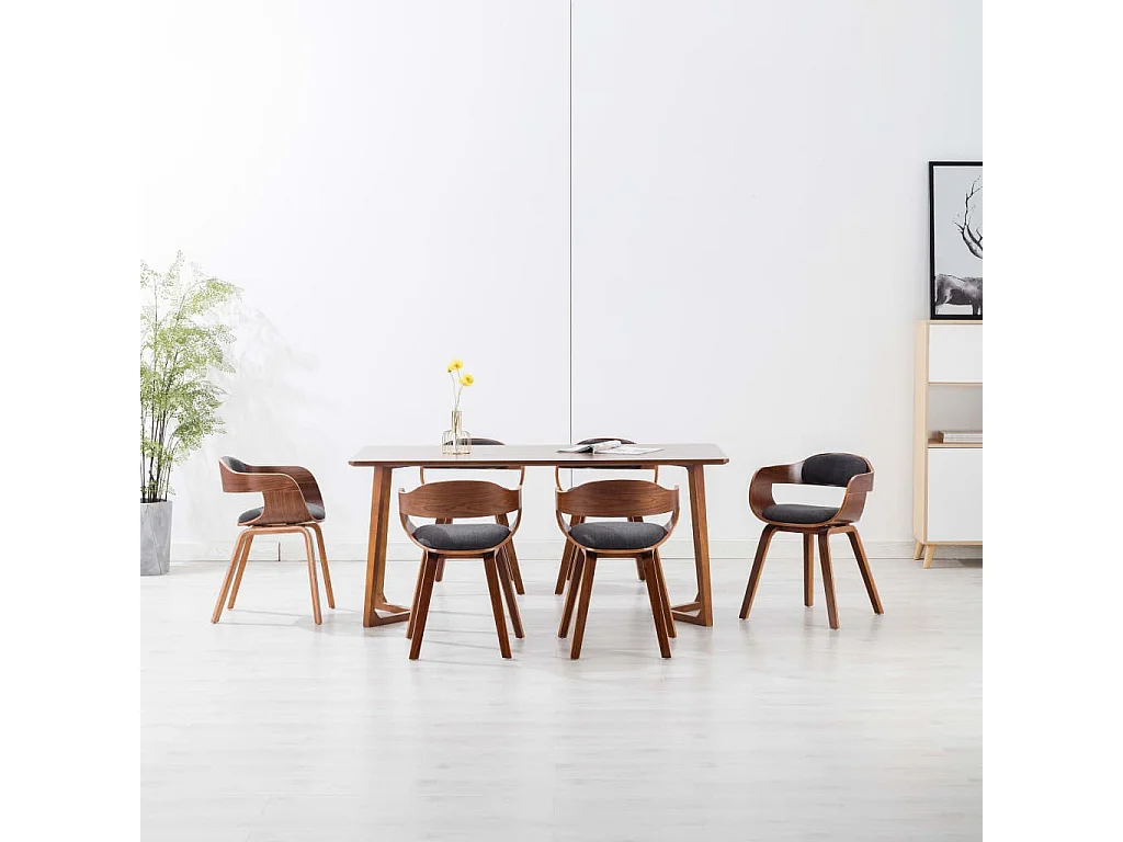 Chaise de salle à manger 6 pc Gris foncé Tissu et bois courbé