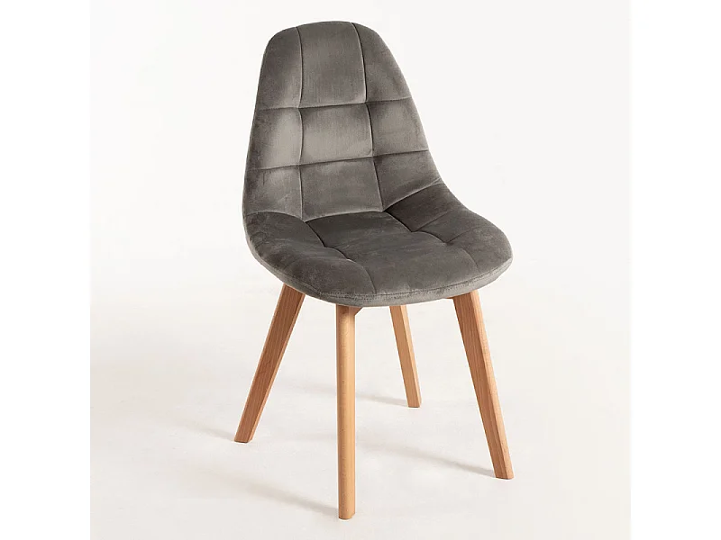 Silla Wany de terciopelo gris claro con patas de haya maciza clara - Lote de 2
