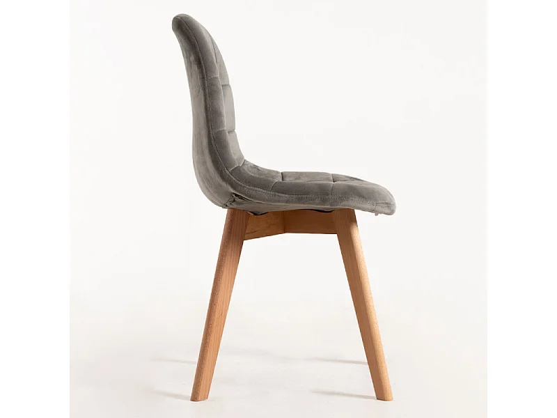 Silla Wany de terciopelo gris claro con patas de haya maciza clara - Lote de 2