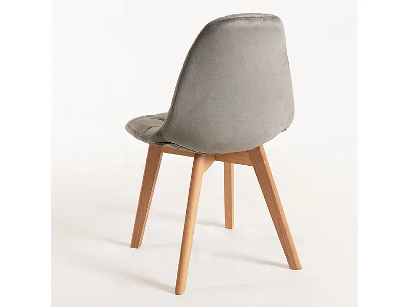 Silla Wany de terciopelo gris claro con patas de haya maciza clara - Lote de 2