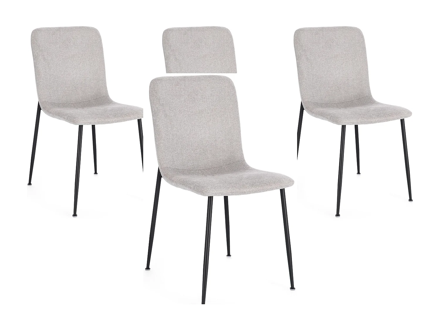 Lot de 4 chaises BRIKA – Assise tissu & pieds en acier noir-Gris clair