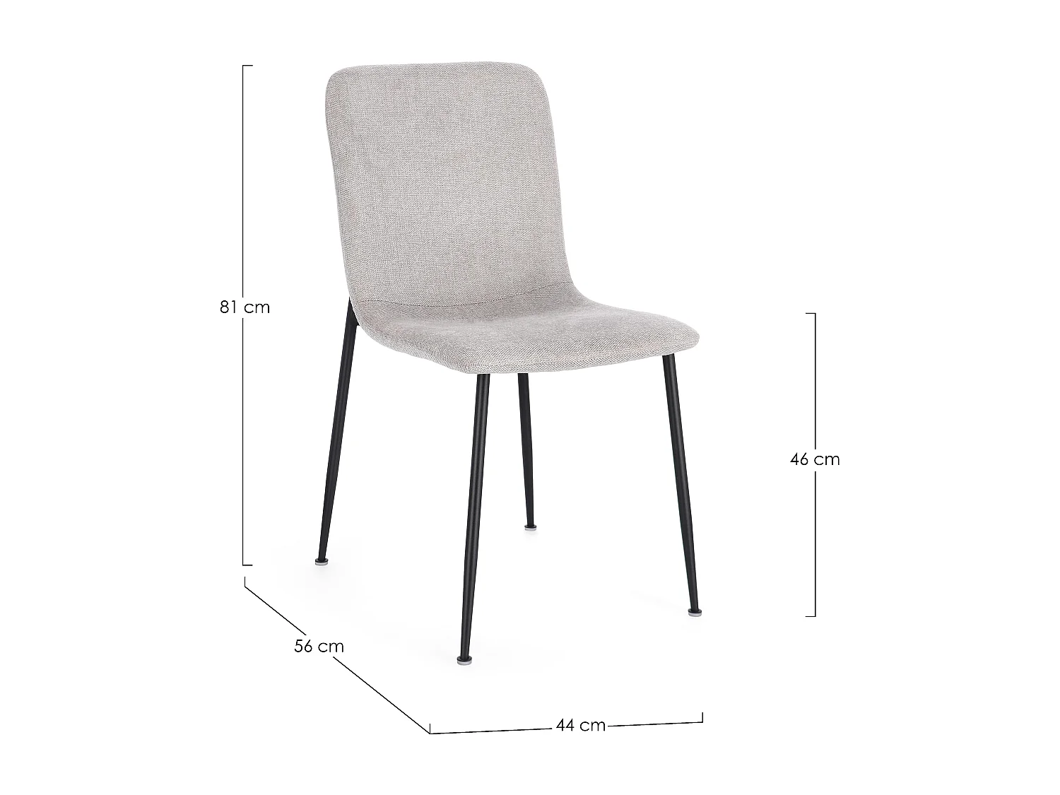 Lot de 4 chaises BRIKA – Assise tissu & pieds en acier noir-Gris clair