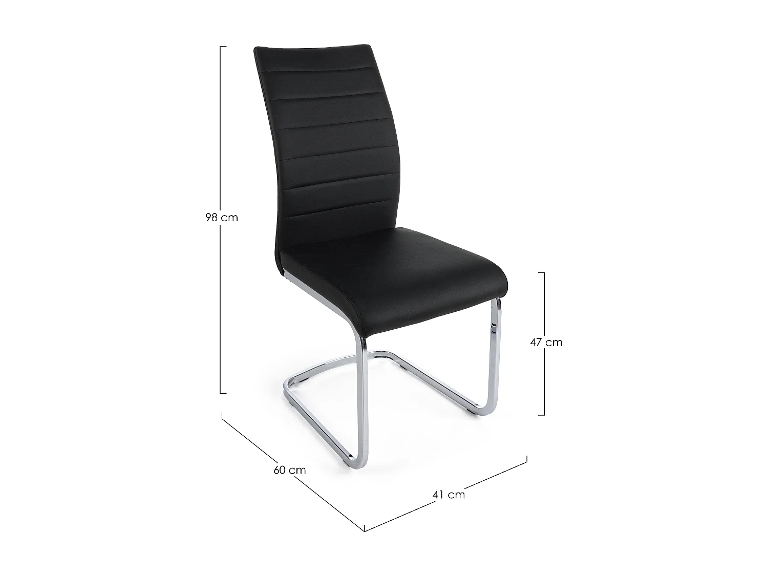 Lot de 4 chaises design KYRA – Simili cuir & pieds acier chromé-Noir