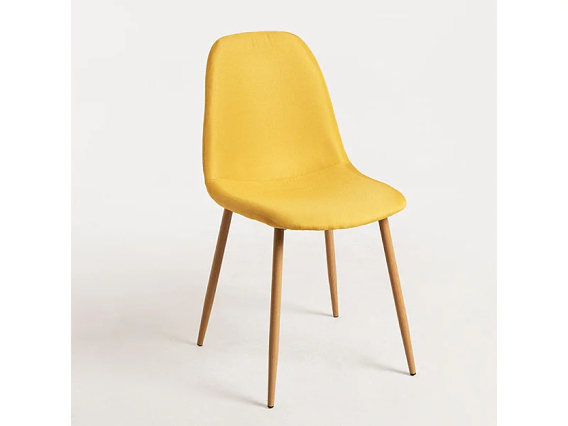 Chaise tissu jaune et pied métal effet bois naturel Kuza - Lot de 2