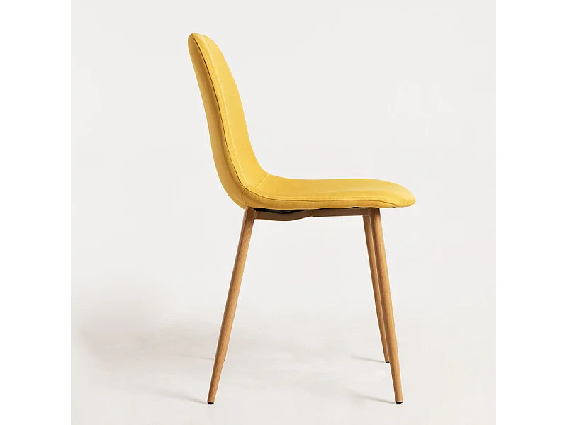 Chaise tissu jaune et pied métal effet bois naturel Kuza - Lot de 2