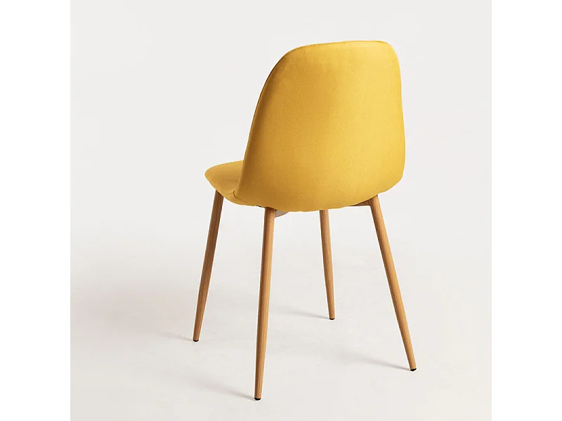 Chaise tissu jaune et pied métal effet bois naturel Kuza - Lot de 2