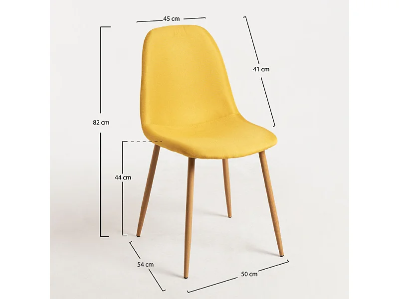 Chaise tissu jaune et pied métal effet bois naturel Kuza - Lot de 2