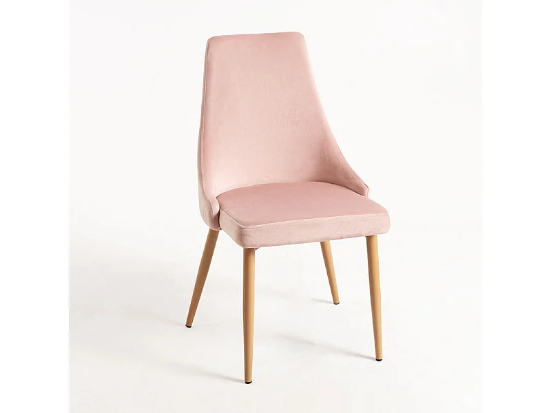Chaise moderne velours rose clair et pied bois de hêtre naturel Kozak - Lot de 2
