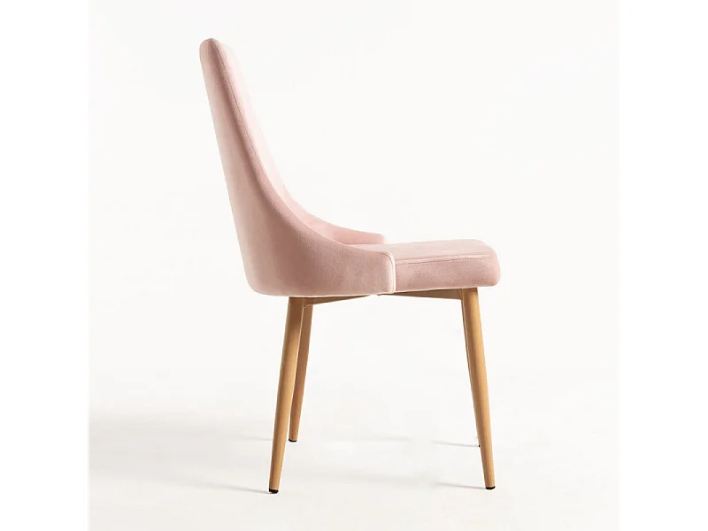 Chaise moderne velours rose clair et pied bois de hêtre naturel Kozak - Lot de 2