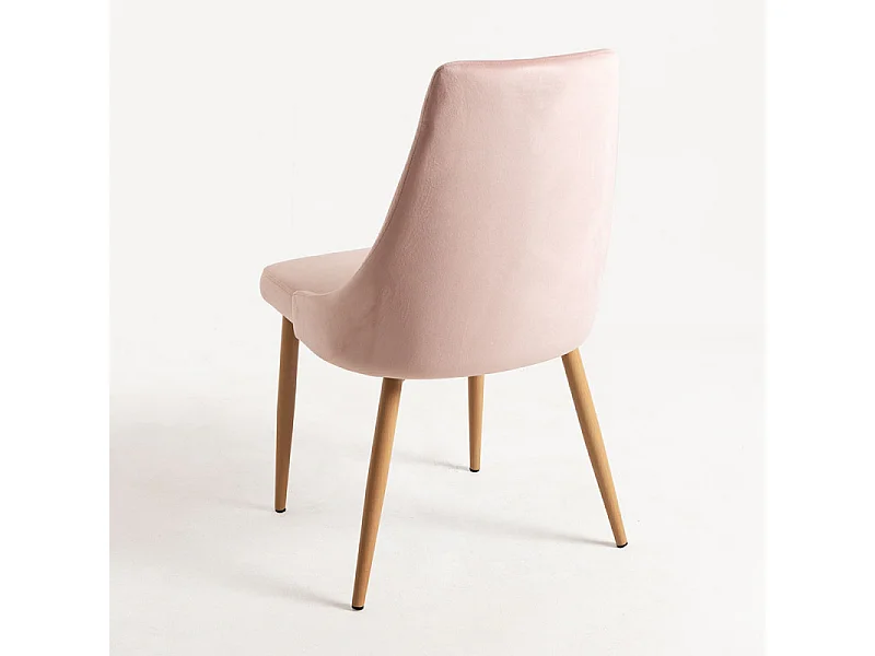 Chaise moderne velours rose clair et pied bois de hêtre naturel Kozak - Lot de 2