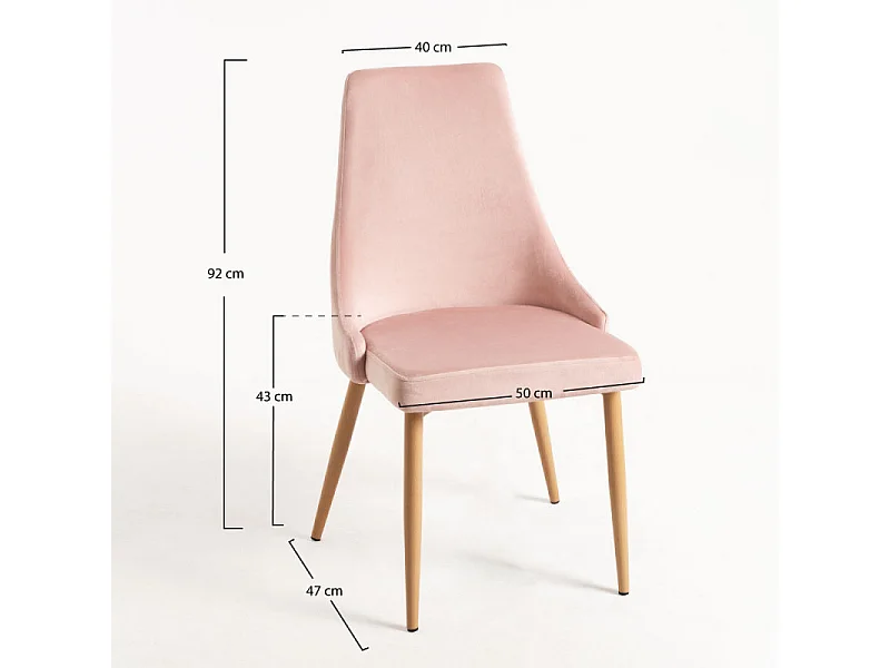 Chaise moderne velours rose clair et pied bois de hêtre naturel Kozak - Lot de 2