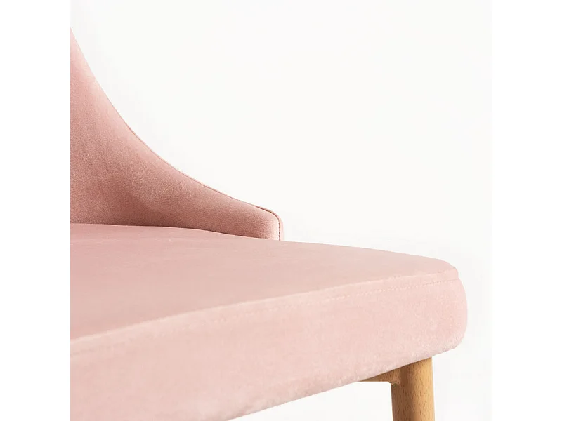 Chaise moderne velours rose clair et pied bois de hêtre naturel Kozak - Lot de 2