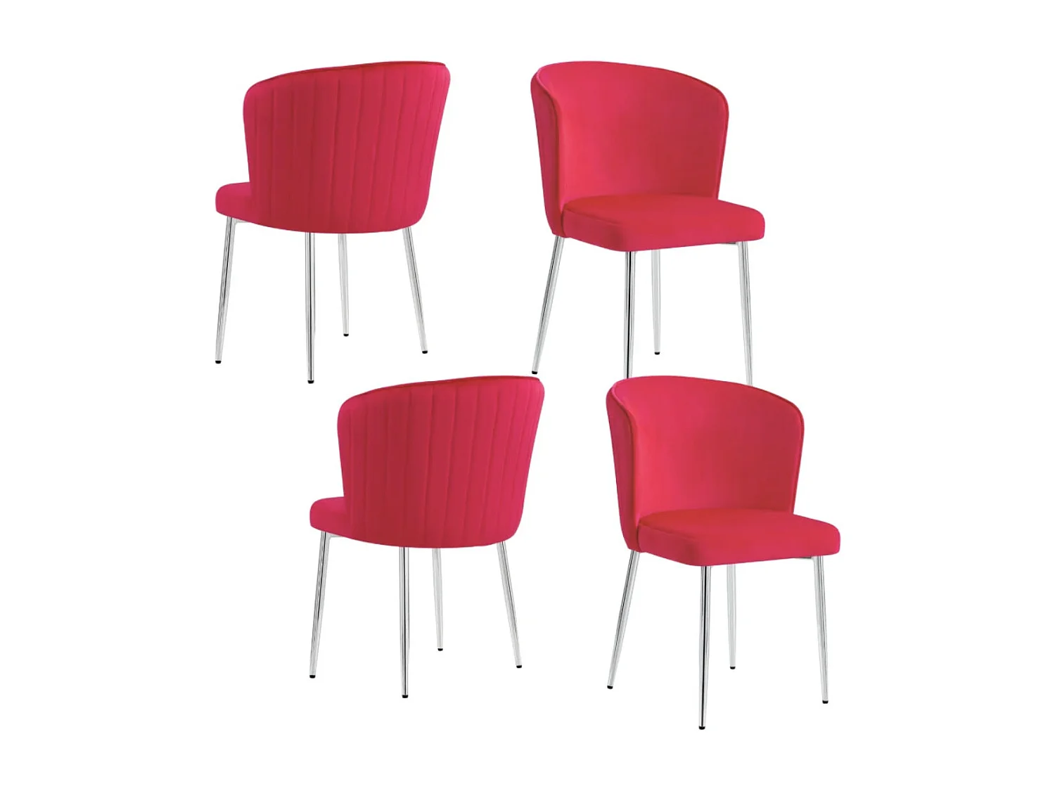 Lot de 4 chaise en velours et pied métal chromé Kosmi-Fuchsia
