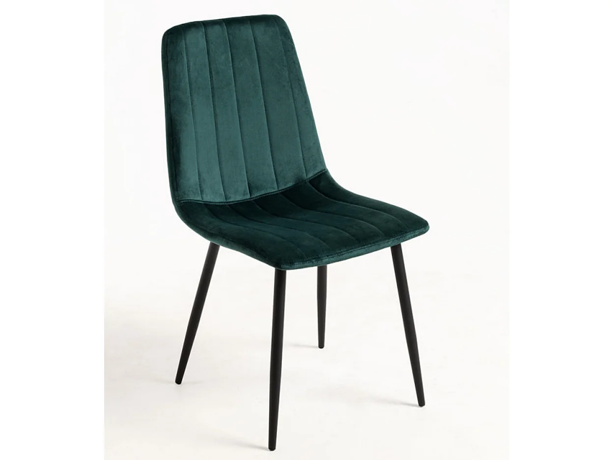 Juego de 2 sillas LONDA – Terciopelo y patas de acero negro-Verde