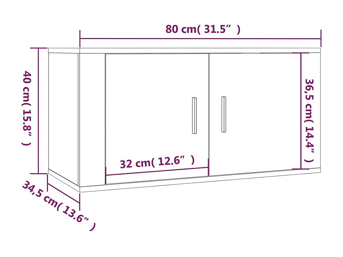 Meubles TV muraux 2 pcs gris béton 80x34,5x40