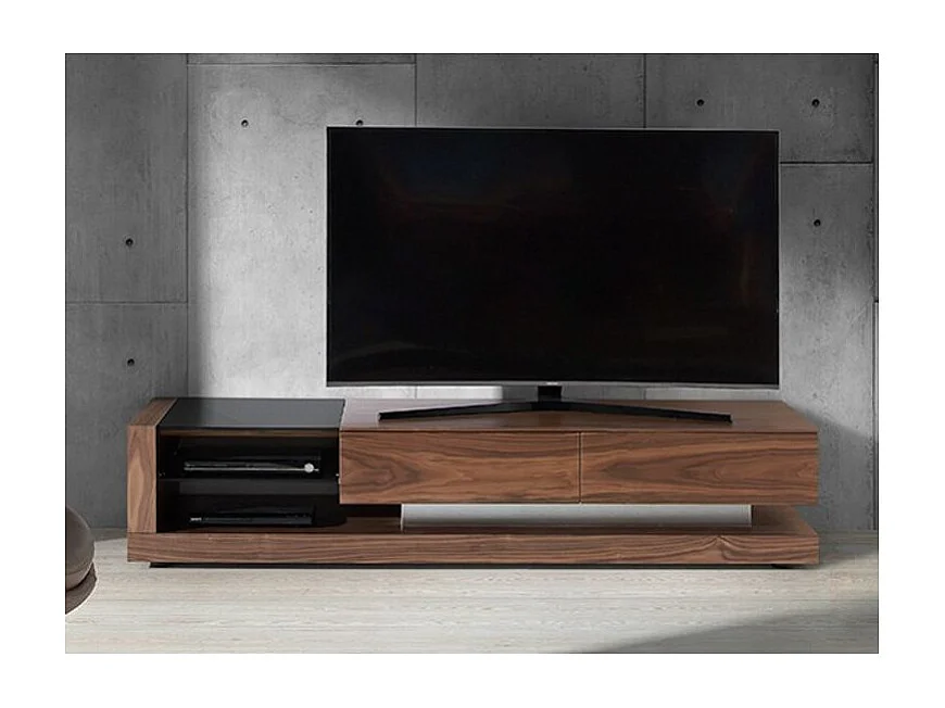Vido TV-meubel met 2 laden in walnoothout en zwart getint glas 200 cm
