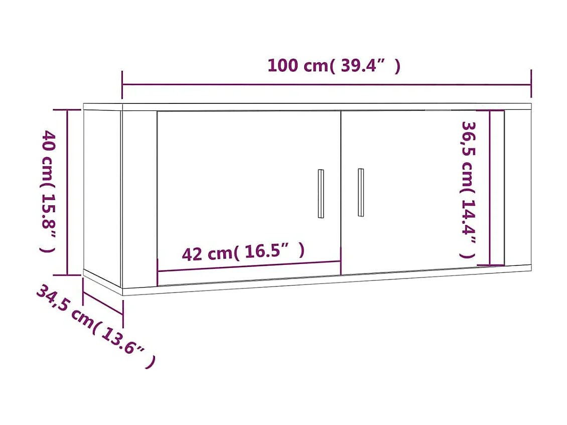 Meubles TV muraux 2 pcs gris béton 100x34,5x40